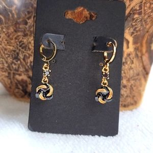 Round Drop Earrings- Plated Gold- Color Black